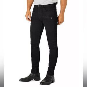 Hudson Men’s Blinder Biker Skinny Jeans in Distressed Black Sz 30